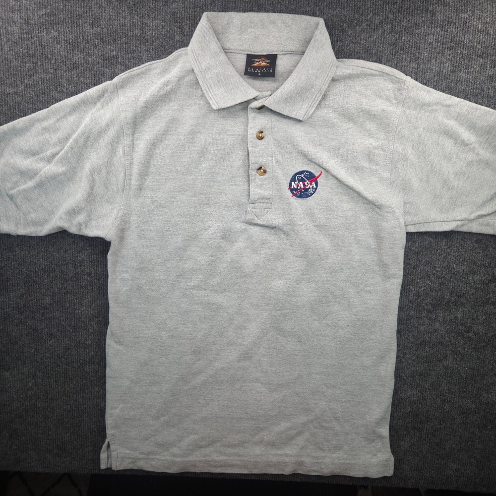 Prairie Mountain NASA Polo Shirt Mens Small Gray Short Sleeve Cotton Blend Logo